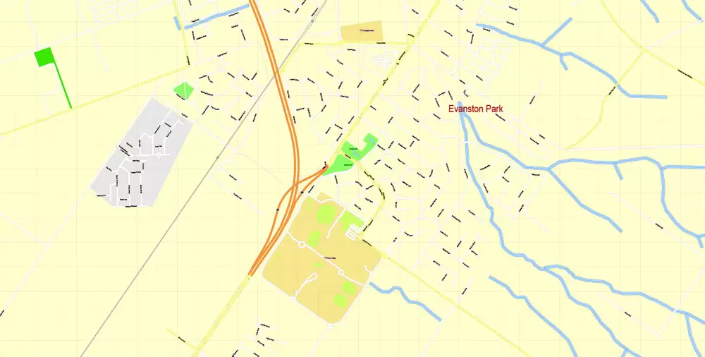 Adelaide Metro Area, Australia, Printable vector street map, fully editable, Adobe Illustrator, 100 meters scale, full vector, scalable, editable, text format of street names, 26 Mb ZIP.