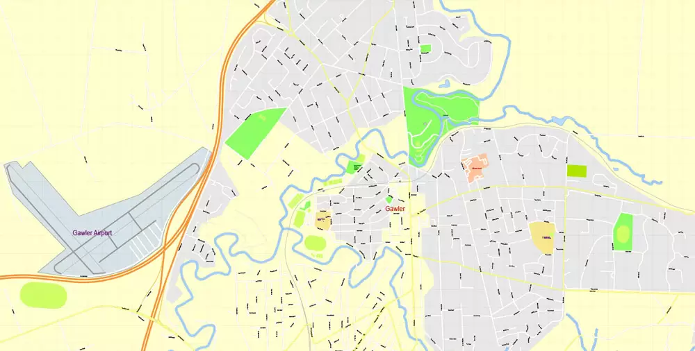 Adelaide Metro Area, Australia, Printable vector street map, fully editable, Adobe Illustrator, 100 meters scale, full vector, scalable, editable, text format of street names, 26 Mb ZIP.