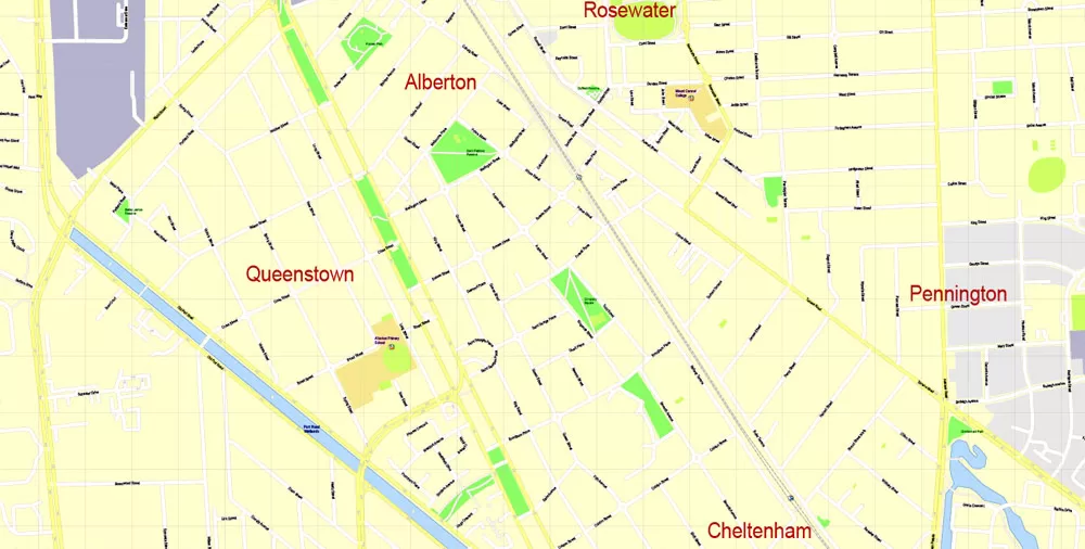 Adelaide Metro Area, Australia, Printable vector street map, fully editable, Adobe Illustrator, 100 meters scale, full vector, scalable, editable, text format of street names, 26 Mb ZIP.
