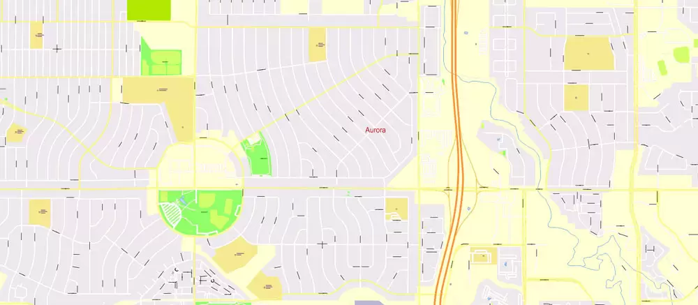 Printable Vector Map Denver metro area, Colorado US, exact vector Map street G-View City Plan Level 17 (100 meters scale) full editable, Adobe Illustrator
