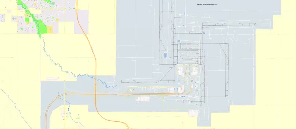 Printable Vector Map Denver metro area, Colorado US, exact vector Map street G-View City Plan Level 17 (100 meters scale) full editable, Adobe Illustrator
