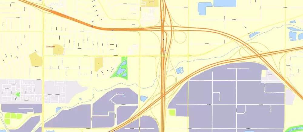 Printable Vector Map Denver metro area, Colorado US, exact vector Map street G-View City Plan Level 17 (100 meters scale) full editable, Adobe Illustrator
