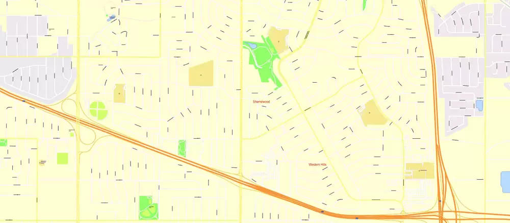 Printable Vector Map Denver metro area, Colorado US, exact vector Map street G-View City Plan Level 17 (100 meters scale) full editable, Adobe Illustrator