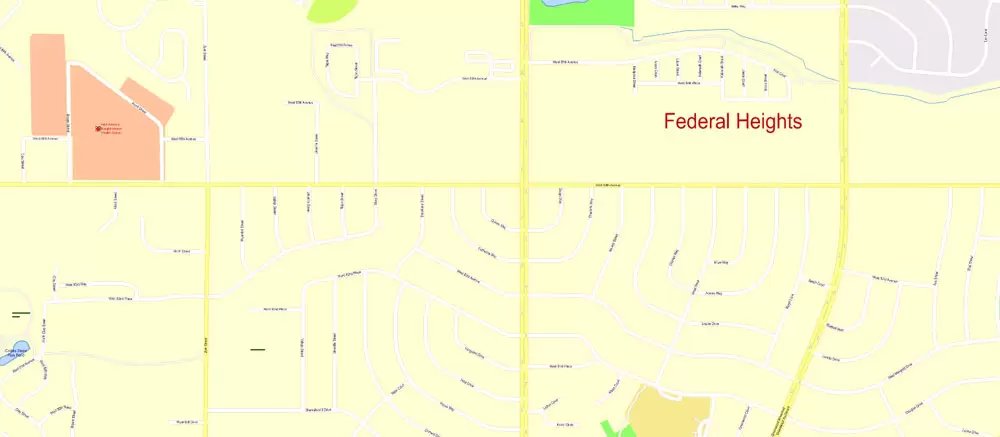 Printable Vector Map Denver metro area, Colorado US, exact vector Map street G-View City Plan Level 17 (100 meters scale) full editable, Adobe Illustrator