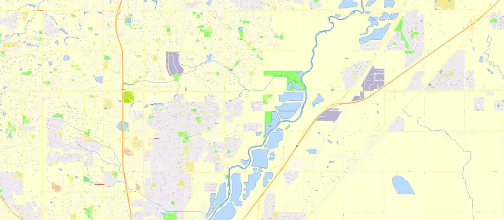 Printable Vector Map Denver metro area, Colorado US, exact vector Map street G-View City Plan Level 17 (100 meters scale) full editable, Adobe Illustrator