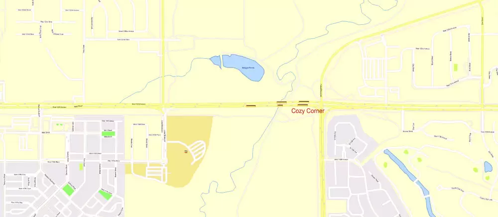 Printable Vector Map Denver metro area, Colorado US, exact vector Map street G-View City Plan Level 17 (100 meters scale) full editable, Adobe Illustrator