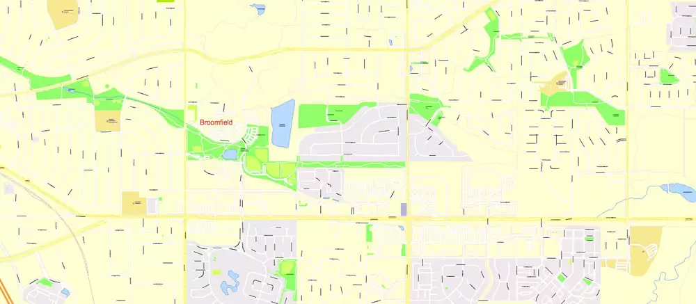 Printable Vector Map Denver metro area, Colorado US, exact vector Map street G-View City Plan Level 17 (100 meters scale) full editable, Adobe Illustrator