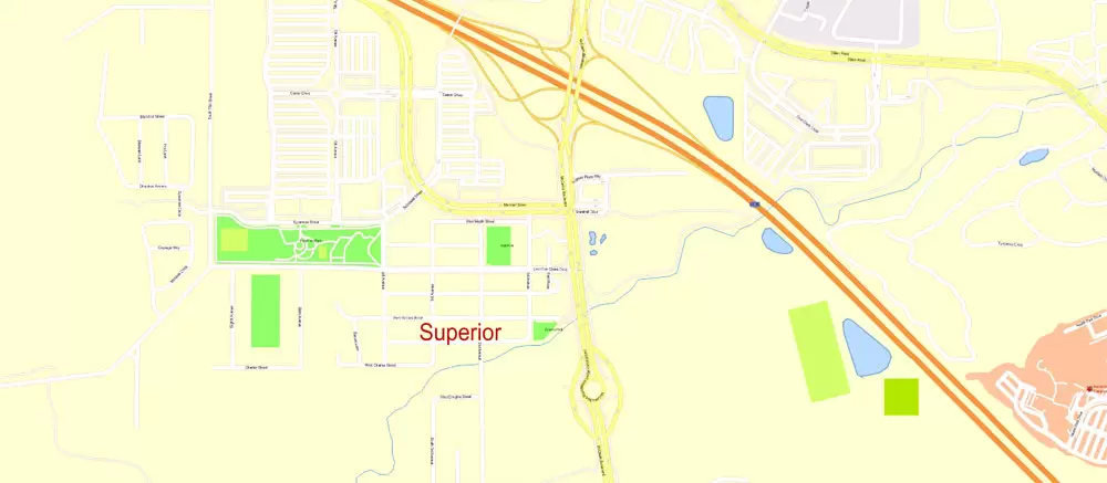 Printable Vector Map Denver metro area, Colorado US, exact vector Map street G-View City Plan Level 17 (100 meters scale) full editable, Adobe Illustrator