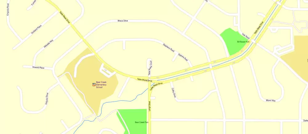 Printable Vector Map Denver metro area, Colorado US, exact vector Map street G-View City Plan Level 17 (100 meters scale) full editable, Adobe Illustrator