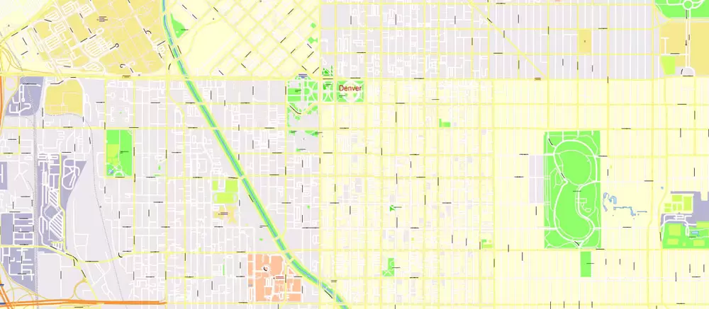 Printable Vector Map Denver metro area, Colorado US, exact vector Map street G-View City Plan Level 17 (100 meters scale) full editable, Adobe Illustrator