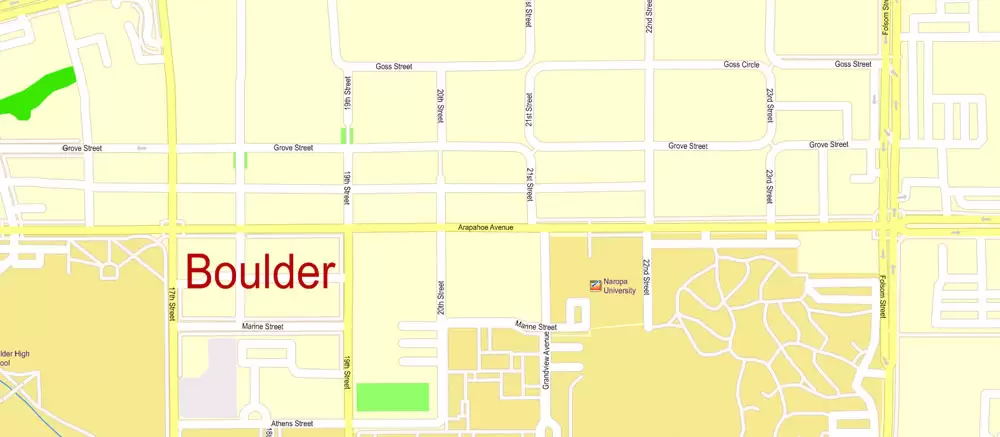 Printable Vector Map Denver metro area, Colorado US, exact vector Map street G-View City Plan Level 17 (100 meters scale) full editable, Adobe Illustrator