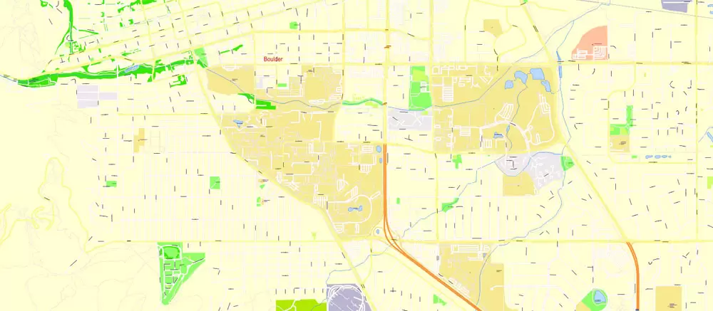 Printable Vector Map Denver metro area, Colorado US, exact vector Map street G-View City Plan Level 17 (100 meters scale) full editable, Adobe Illustrator