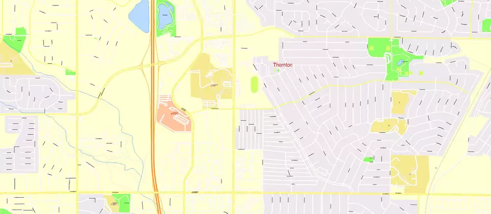Printable Vector Map Denver metro area, Colorado US, exact vector Map street G-View City Plan Level 17 (100 meters scale) full editable, Adobe Illustrator