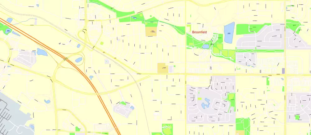Printable Vector Map Denver metro area, Colorado US, exact vector Map street G-View City Plan Level 17 (100 meters scale) full editable, Adobe Illustrator