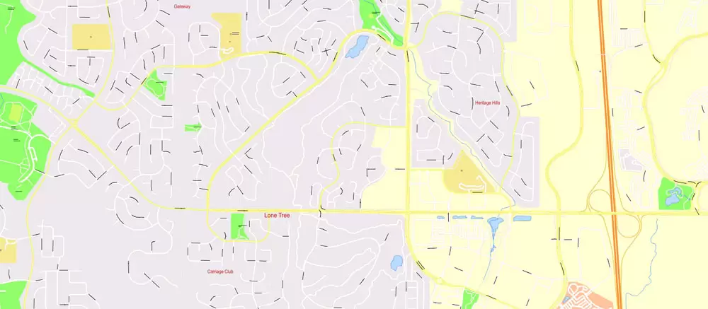 Printable Vector Map Denver metro area, Colorado US, exact vector Map street G-View City Plan Level 17 (100 meters scale) full editable, Adobe Illustrator