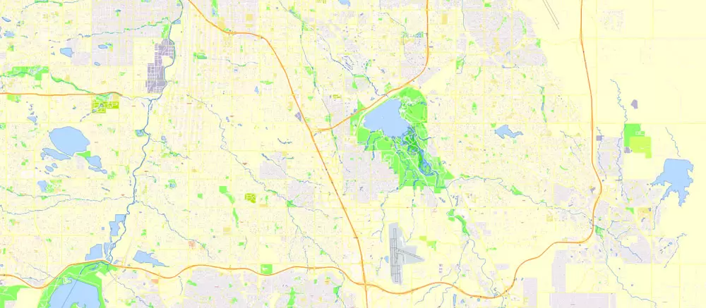 Printable Vector Map Denver metro area, Colorado US, exact vector Map street G-View City Plan Level 17 (100 meters scale) full editable, Adobe Illustrator