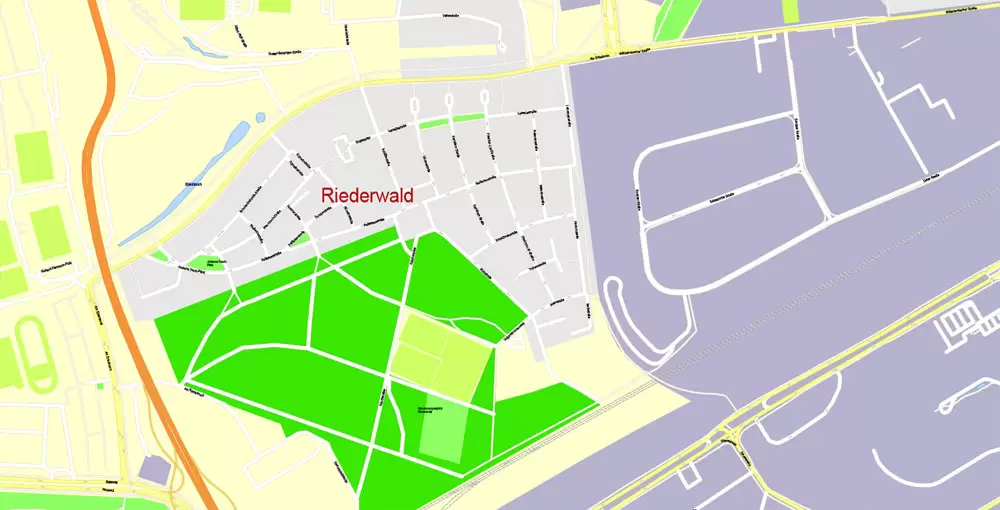 Printable Vector Map Frankfurt Am Main Metro Area, Germany, G-View level 17 (100 m scale) street City Plan map, full editable, Adobe Illustrator