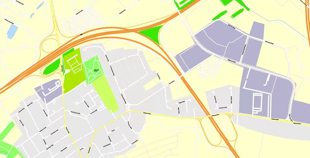 Printable Vector Map Frankfurt Am Main Metro Area, Germany, G-View level 17 (100 m scale) street City Plan map, full editable, Adobe Illustrator