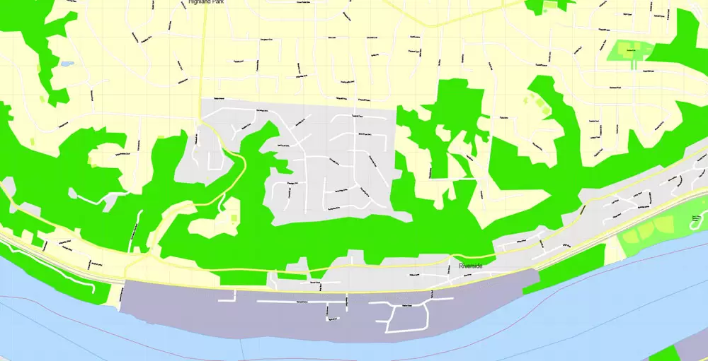 Printable Map Cincinnati Ohio US, exact vector City Plan Map street G-View Level 17 (100 meters scale 1:3642) full editable, Adobe Illustrator