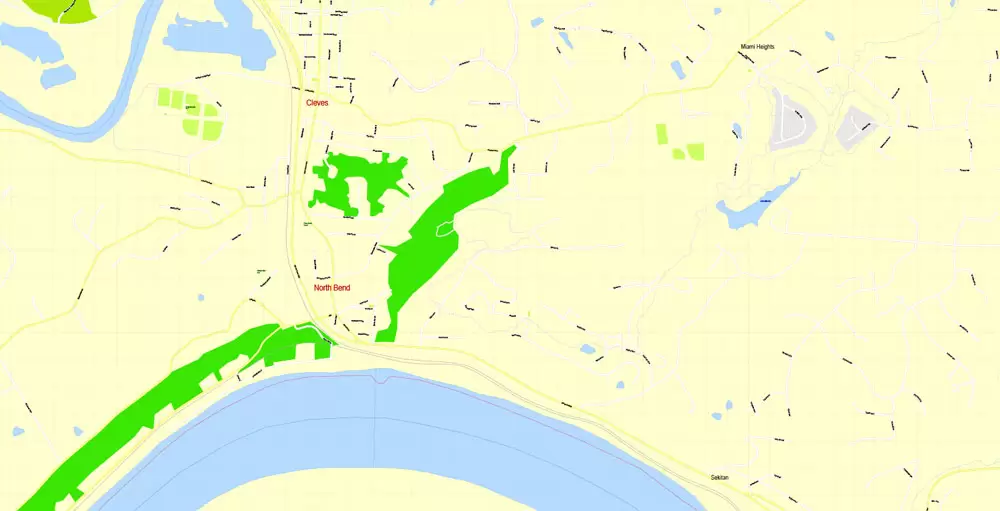Printable Map Cincinnati Ohio US, exact vector City Plan Map street G-View Level 17 (100 meters scale 1:3642) full editable, Adobe Illustrator