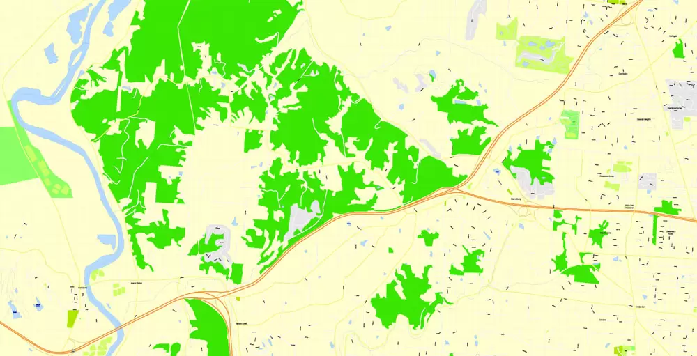 Printable Map Cincinnati Ohio US, exact vector City Plan Map street G-View Level 17 (100 meters scale 1:3642) full editable, Adobe Illustrator