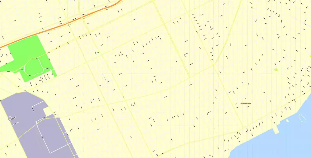 Printable Map Detroit Michigan US, exact vector City Plan Map street G-View Level 17 (100 meters scale 1:3470) full editable, Adobe Illustrator