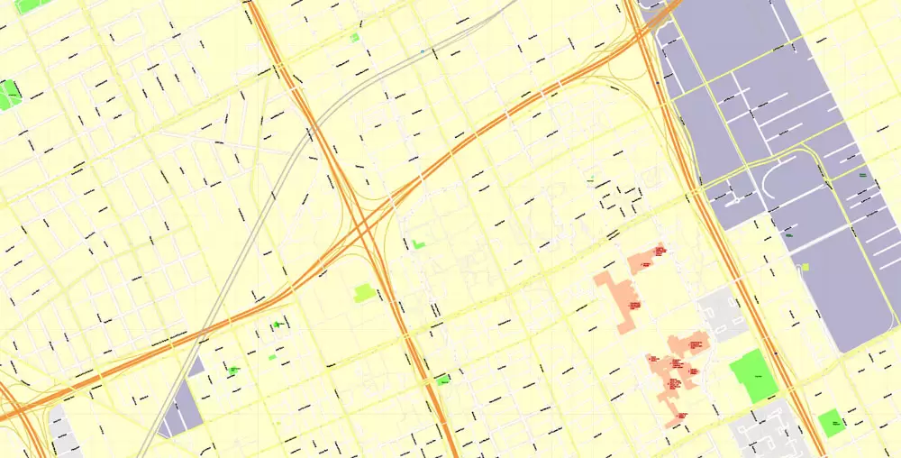 Printable Map Detroit Michigan US, exact vector City Plan Map street G-View Level 17 (100 meters scale 1:3470) full editable, Adobe Illustrator