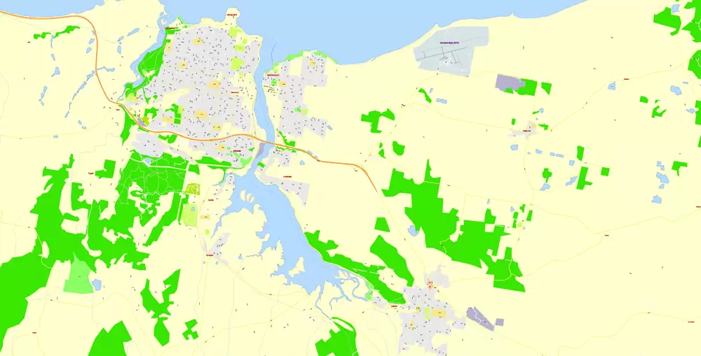 Printable Map North East Tasmania, exact vector City Plan Map street G-View Level 17 (100 meters scale 1:3541) full editable, Adobe Illustrator
