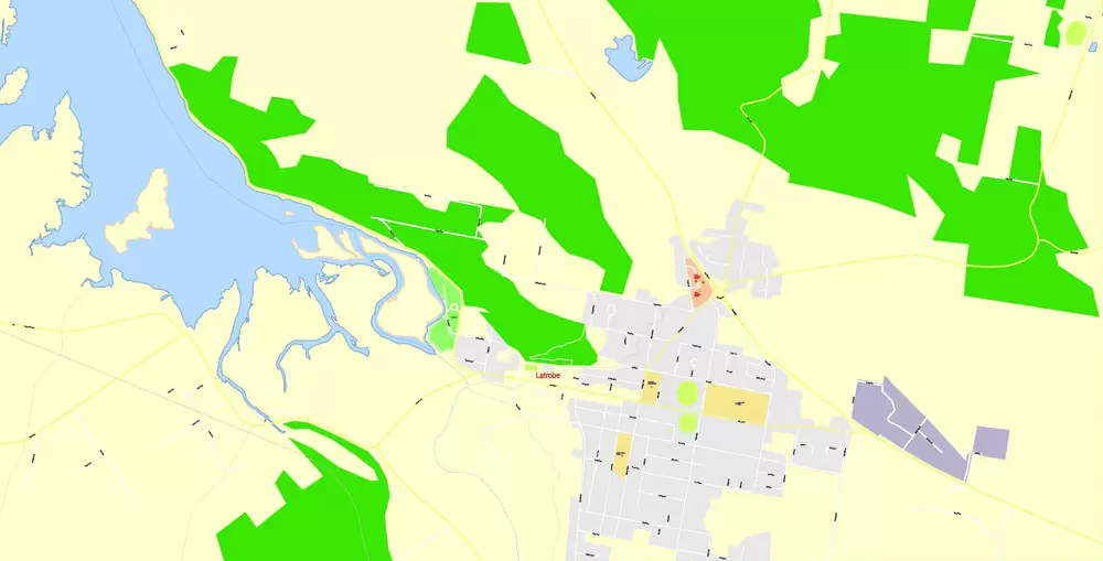 Printable Map North East Tasmania, exact vector City Plan Map street G-View Level 17 (100 meters scale 1:3541) full editable, Adobe Illustrator