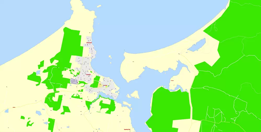 Printable Map North East Tasmania, exact vector City Plan Map street G-View Level 17 (100 meters scale 1:3541) full editable, Adobe Illustrator
