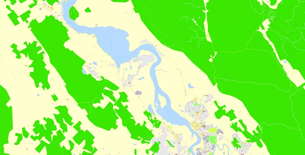 Printable Map North East Tasmania, exact vector City Plan Map street G-View Level 17 (100 meters scale 1:3541) full editable, Adobe Illustrator