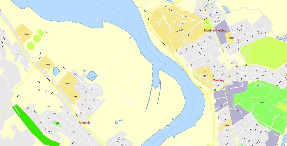 Printable Map North East Tasmania, exact vector City Plan Map street G-View Level 17 (100 meters scale 1:3541) full editable, Adobe Illustrator