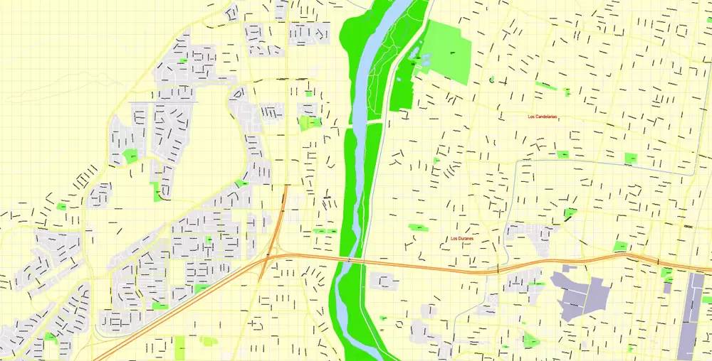 Printable Map Albuquerque, New Mexico US, exact vector City Plan Map street 100 meters scale 1:3842,  full editable, Adobe Illustrator, full vector, scalable, editable text format  street names, 17 mb ZIP