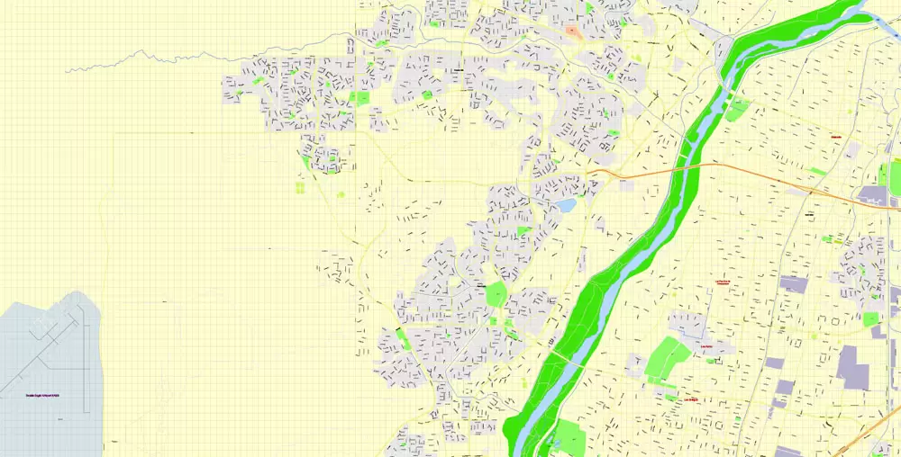 Printable Map Albuquerque, New Mexico US, exact vector City Plan Map street 100 meters scale 1:3842,  full editable, Adobe Illustrator, full vector, scalable, editable text format  street names, 17 mb ZIP