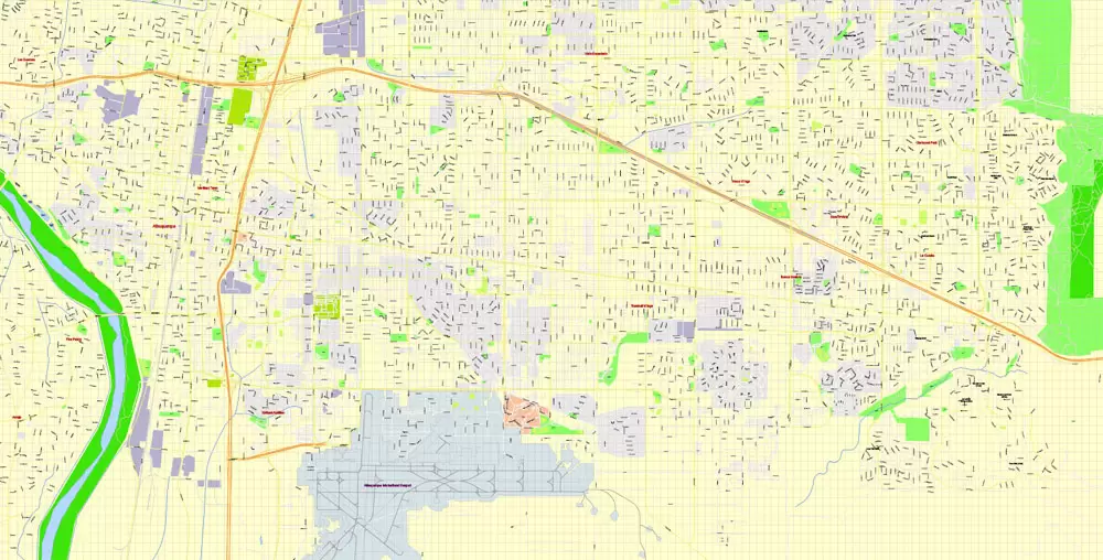 Printable Map Albuquerque, New Mexico US, exact vector City Plan Map street 100 meters scale 1:3842,  full editable, Adobe Illustrator, full vector, scalable, editable text format  street names, 17 mb ZIP