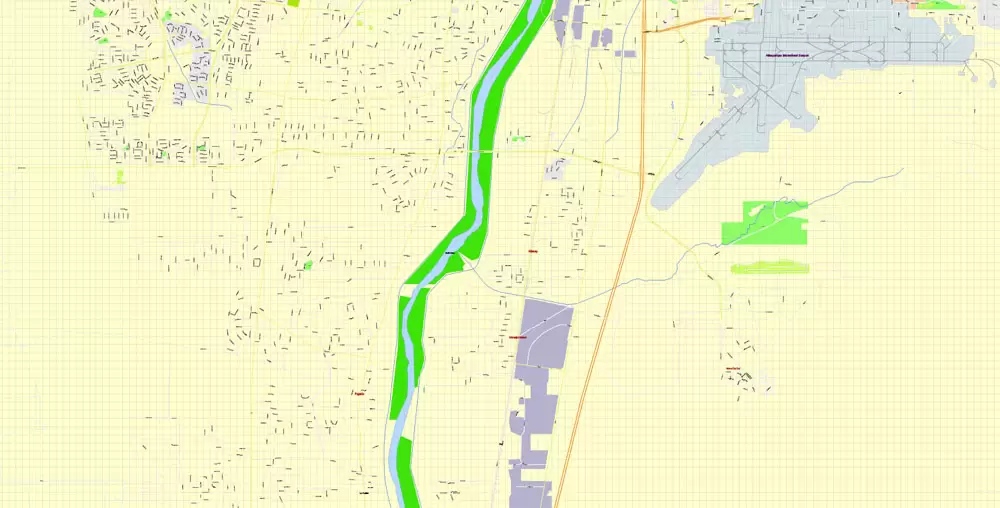 Printable Map Albuquerque, New Mexico US, exact vector City Plan Map street 100 meters scale 1:3842,  full editable, Adobe Illustrator, full vector, scalable, editable text format  street names, 17 mb ZIP