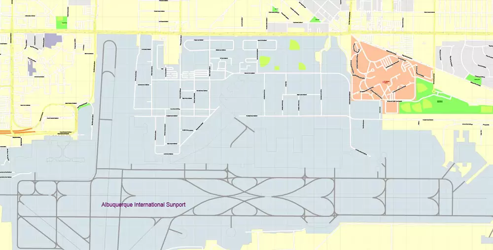 Printable Map Albuquerque, New Mexico US, exact vector City Plan Map street 100 meters scale 1:3842,  full editable, Adobe Illustrator, full vector, scalable, editable text format  street names, 17 mb ZIP