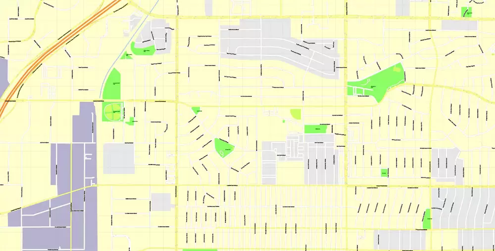 Printable Map Albuquerque, New Mexico US, exact vector City Plan Map street 100 meters scale 1:3842,  full editable, Adobe Illustrator, full vector, scalable, editable text format  street names, 17 mb ZIP