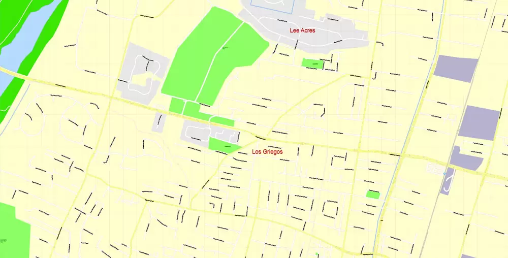 Printable Map Albuquerque, New Mexico US, exact vector City Plan Map street 100 meters scale 1:3842,  full editable, Adobe Illustrator, full vector, scalable, editable text format  street names, 17 mb ZIP