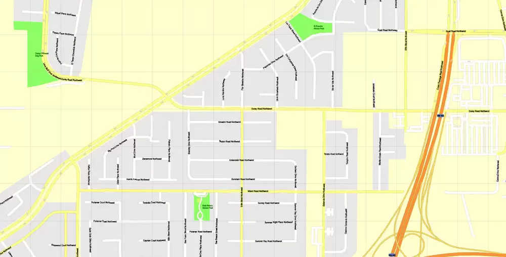 Printable Map Albuquerque, New Mexico US, exact vector City Plan Map street 100 meters scale 1:3842,  full editable, Adobe Illustrator, full vector, scalable, editable text format  street names, 17 mb ZIP