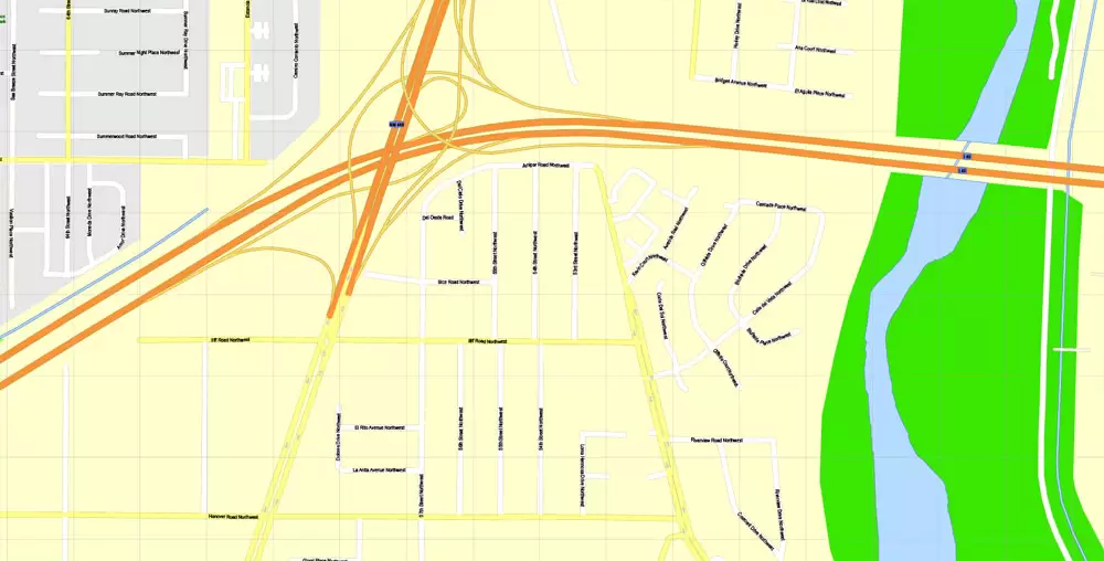 Printable Map Albuquerque, New Mexico US, exact vector City Plan Map street 100 meters scale 1:3842,  full editable, Adobe Illustrator, full vector, scalable, editable text format  street names, 17 mb ZIP