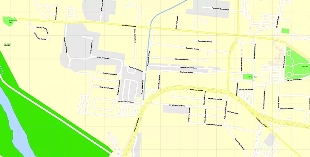 Printable Map Albuquerque, New Mexico US, exact vector City Plan Map street 100 meters scale 1:3842,  full editable, Adobe Illustrator, full vector, scalable, editable text format  street names, 17 mb ZIP