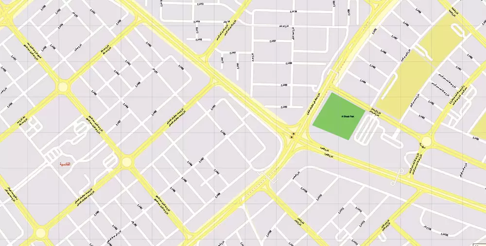 Printable Map Kuwait, exact vector street City Plan 100 meters scale, 1:4096 full editable, Adobe Illustrator scalable, curves format arabian street names, 69 Mb ZIP..