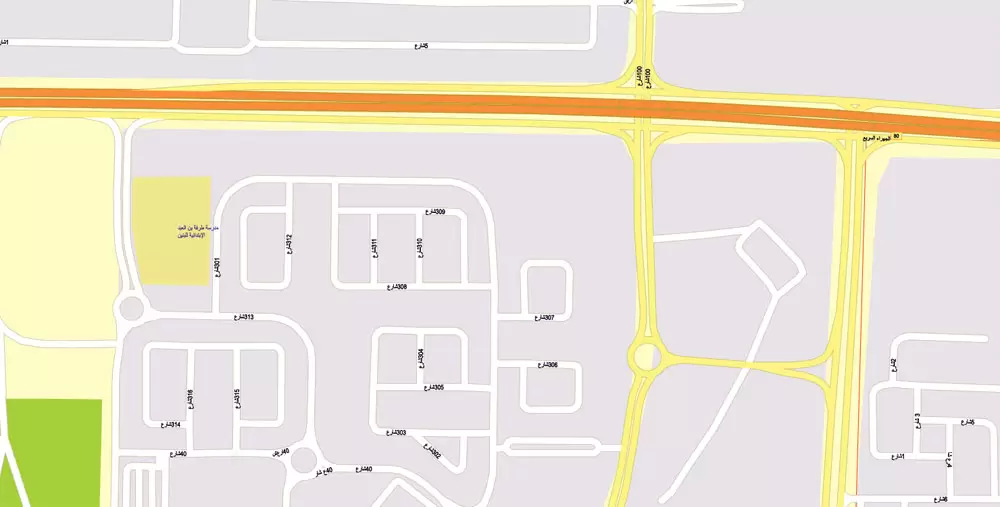 Printable Map Kuwait, exact vector street City Plan 100 meters scale, 1:4096 full editable, Adobe Illustrator scalable, curves format arabian street names, 69 Mb ZIP..