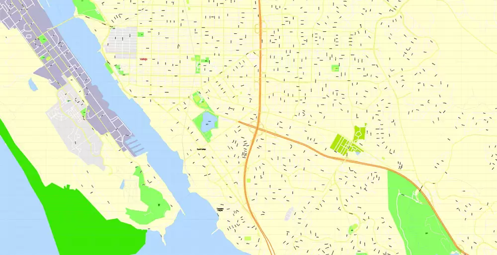 Printable Map Oakland + Berkeley + Richmond + Alameda + San Leandro + Albany, California US, exact vector City Plan Map street 100 meters scale 1:3706,  full editable, Adobe Illustrator