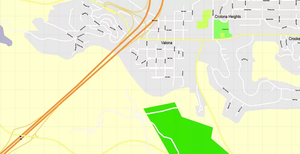Printable Map Oakland + Berkeley + Richmond + Alameda + San Leandro + Albany, California US, exact vector City Plan Map street 100 meters scale 1:3706,  full editable, Adobe Illustrator