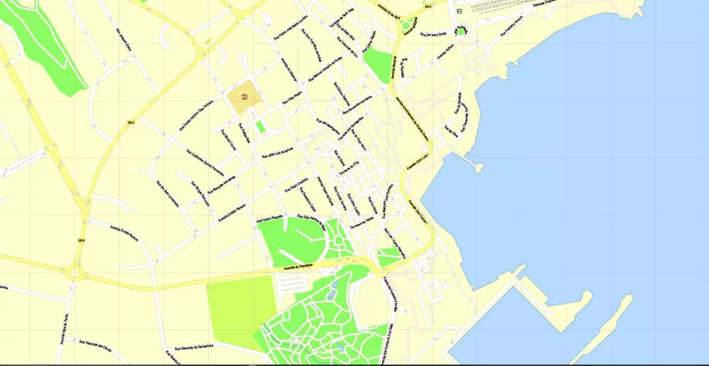 Map Lisbon (Lisboa) Metropolitan Area, Portugal, Printable Vector exact detailed City Plan, scale 1:3664, editable Layered Adobe Illustrator