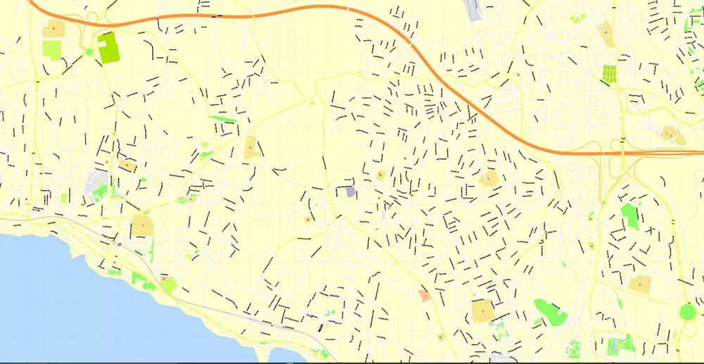 Map Lisbon (Lisboa) Metropolitan Area, Portugal, Printable Vector exact detailed City Plan, scale 1:3664, editable Layered Adobe Illustrator