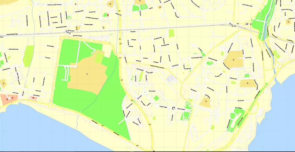 Map Lisbon (Lisboa) Metropolitan Area, Portugal, Printable Vector exact detailed City Plan, scale 1:3664, editable Layered Adobe Illustrator