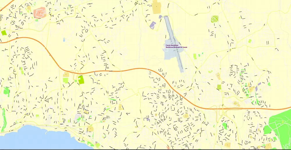 Map Lisbon (Lisboa) Metropolitan Area, Portugal, Printable Vector exact detailed City Plan, scale 1:3664, editable Layered Adobe Illustrator